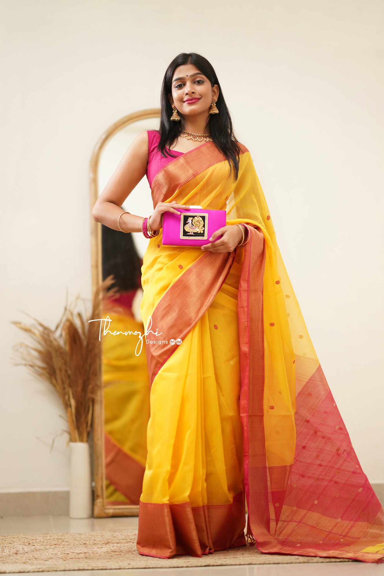 Bright Yellow with Pink Border