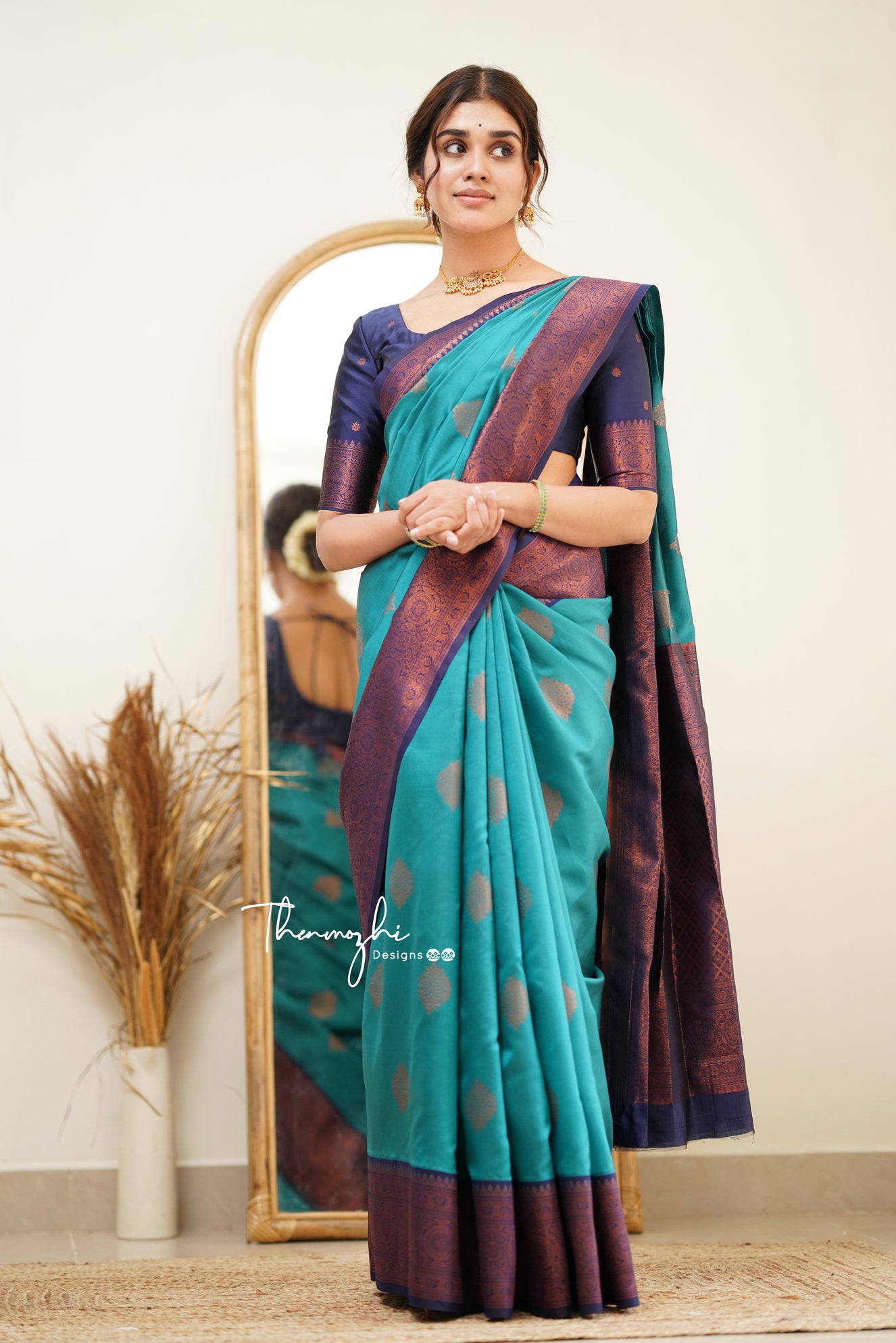 Green With Royal Blue Combination And Royal Blue Blouse Lichi Silk  Beautiful Zari Work In Form Of Traditional Motifs Soft Silk Saree