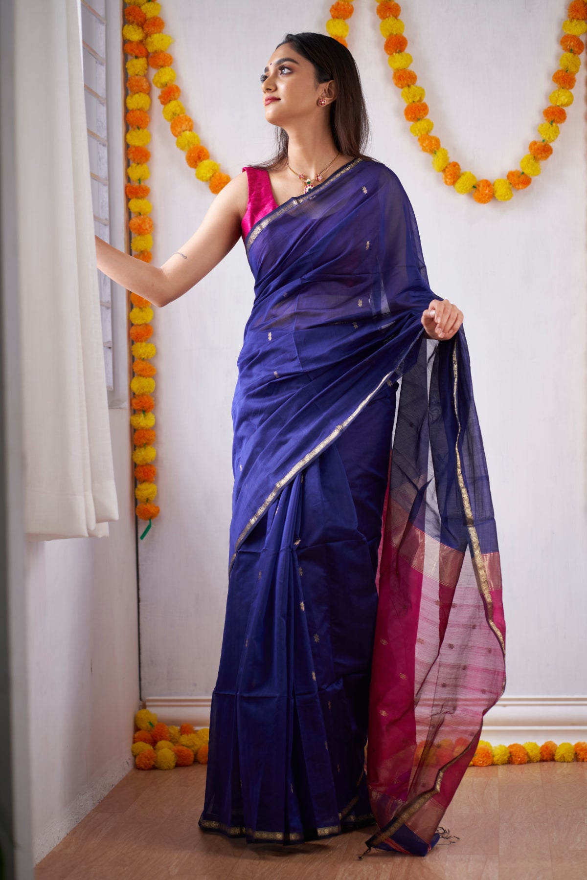 Midnight Blue Pure Katan Silk Banarasi Handloom Saree - Tilfi