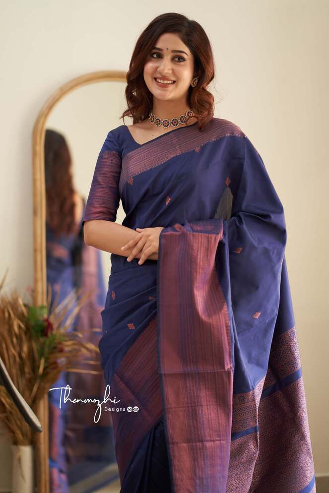 Navy blue Saree in Georgette with Mirror,embroidered - SR22519