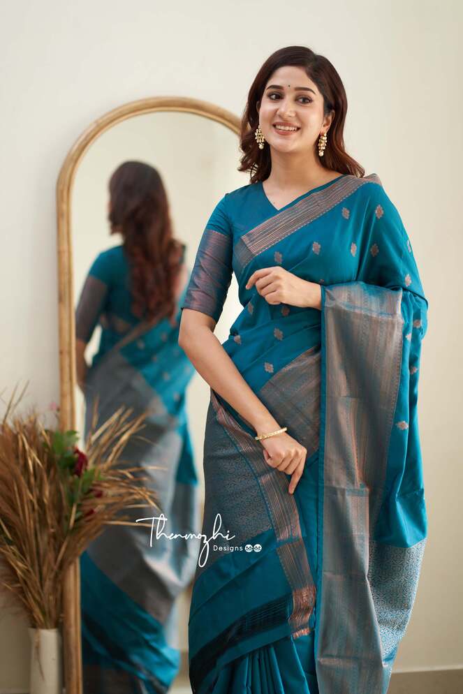 Organza Peacock Green Saree With Blouse Piece(2387S104)