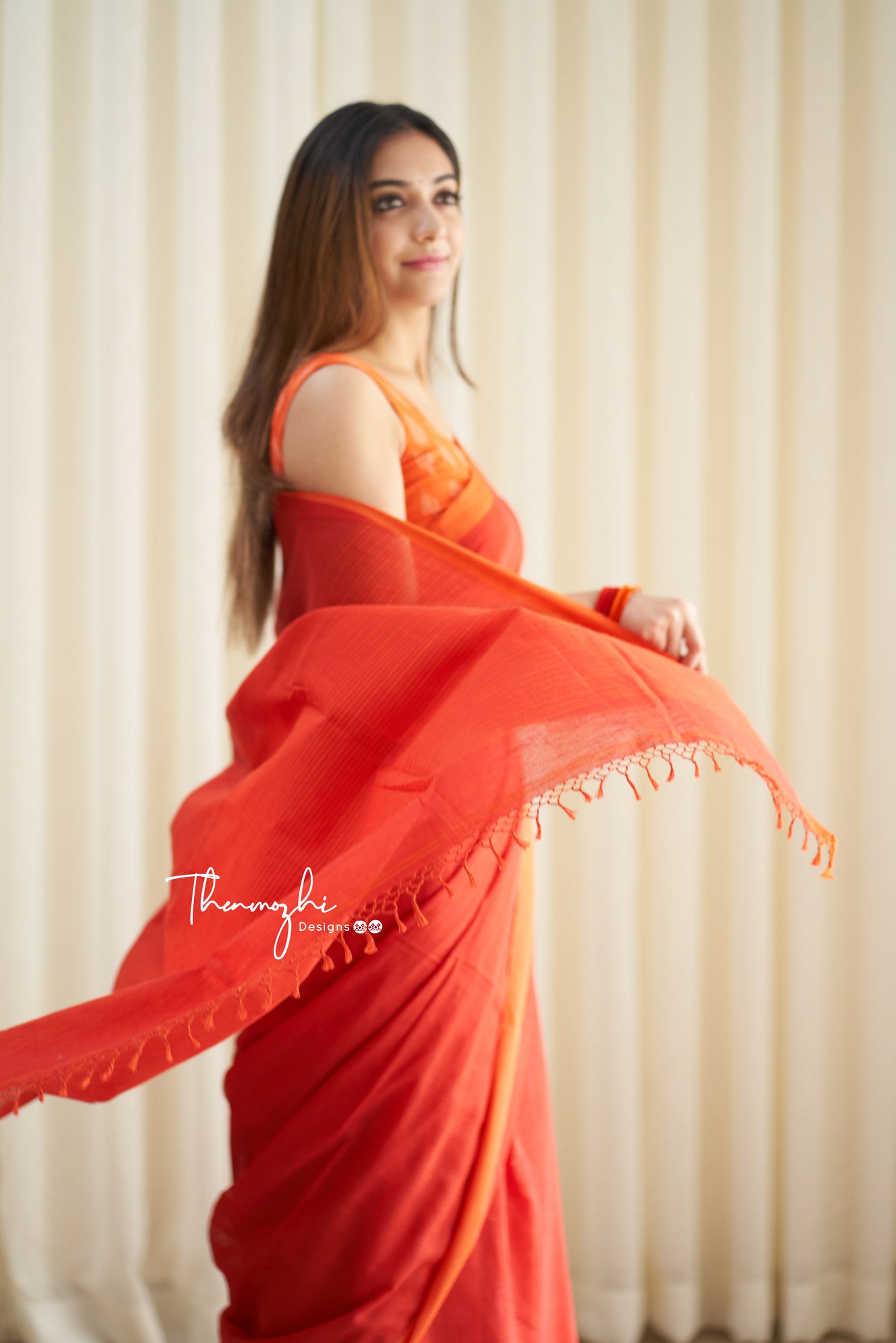 Red and Orange Soft Cotton Handloom Saree