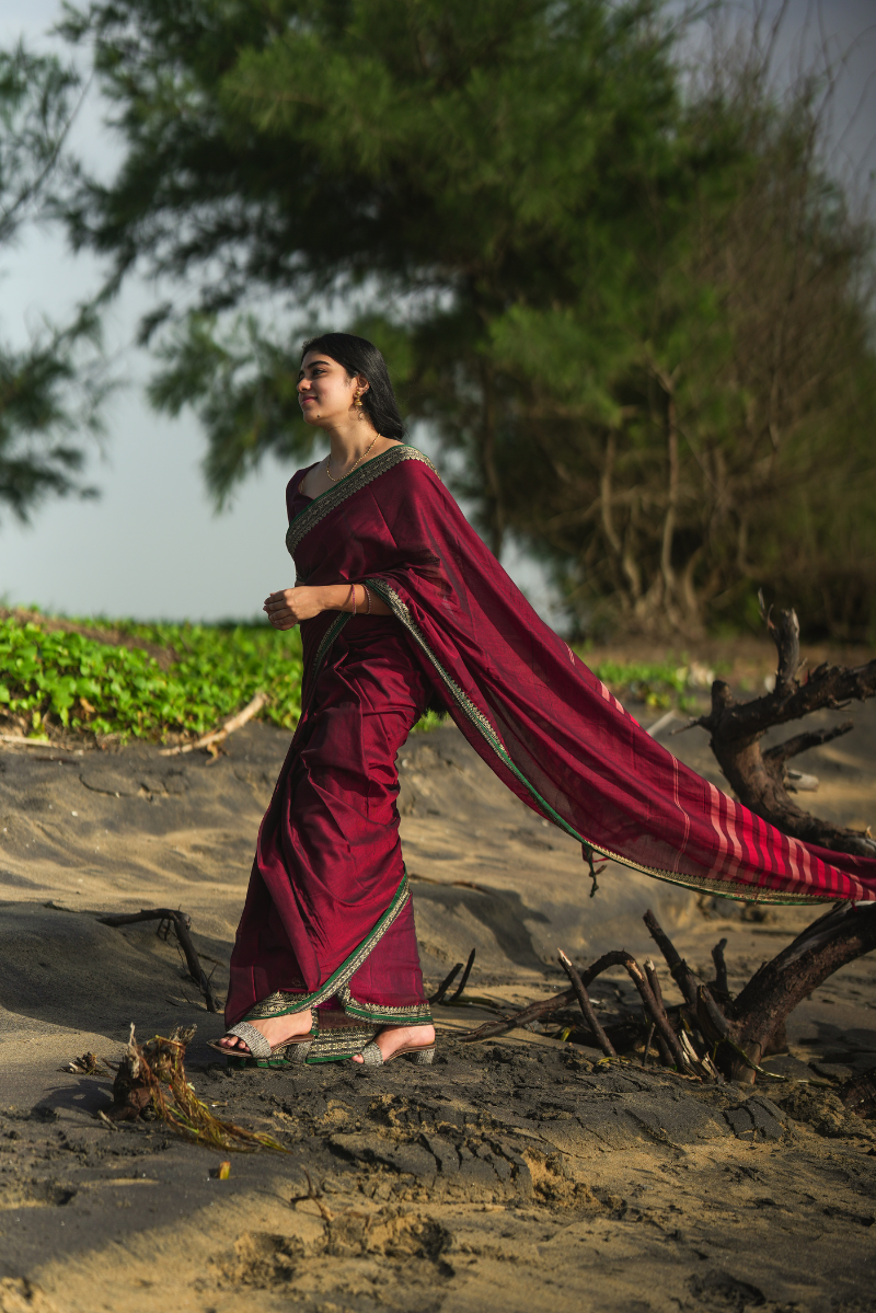 Ramya Maroon & Green Narayanpet Saree