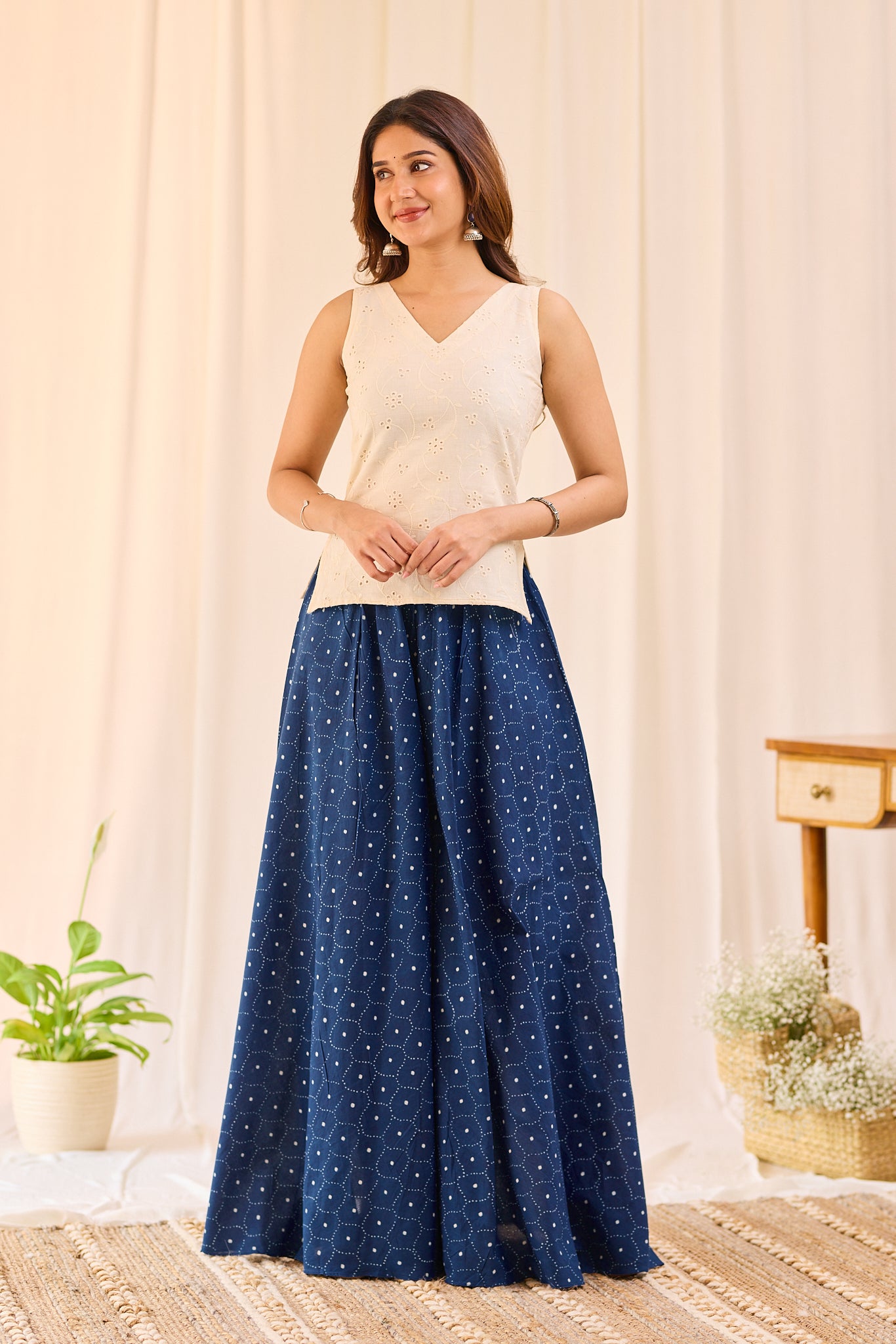 Deep Indigo Hand-block Printed Gharara Pants
