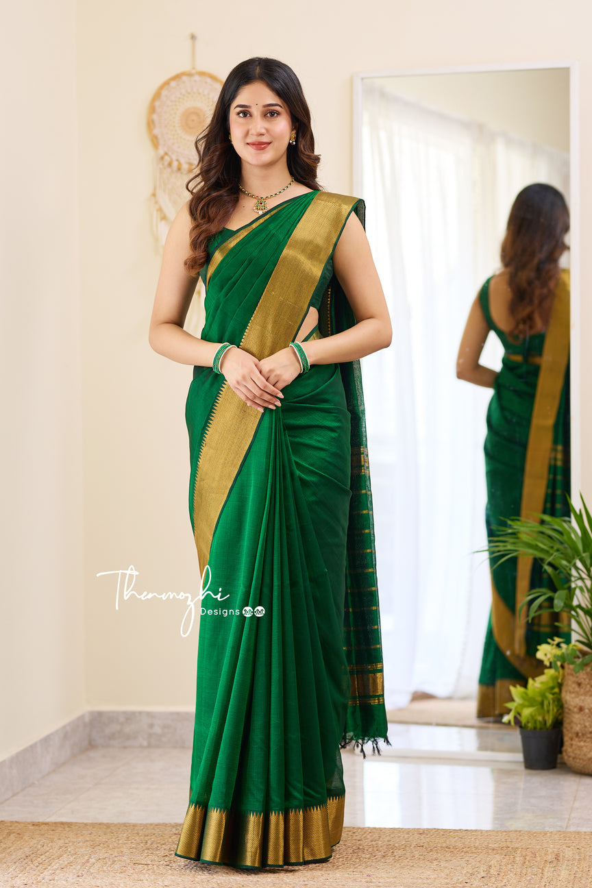 Elegant Green Handwoven Mangalagiri Silk Cotton Saree | 6.25 Meters