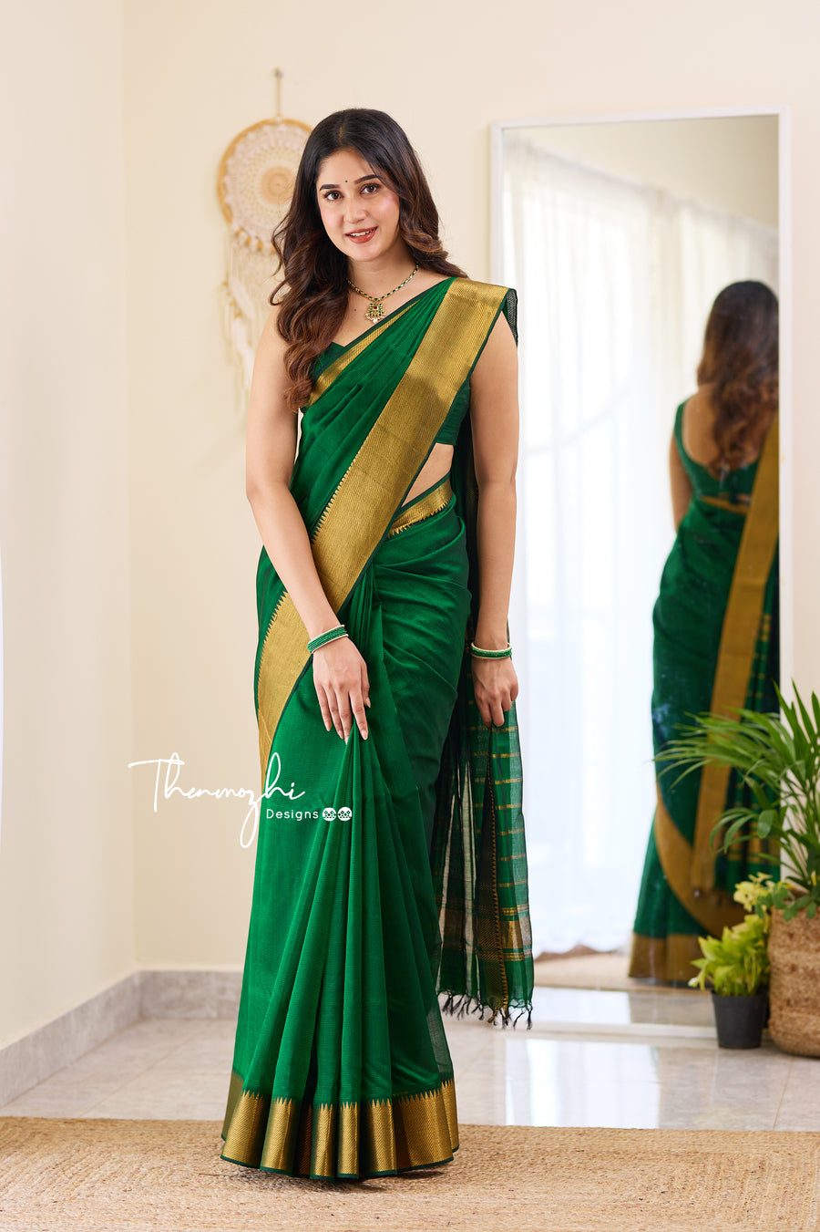 Radiant Green Handwoven Mangalagiri Silk Cotton Saree