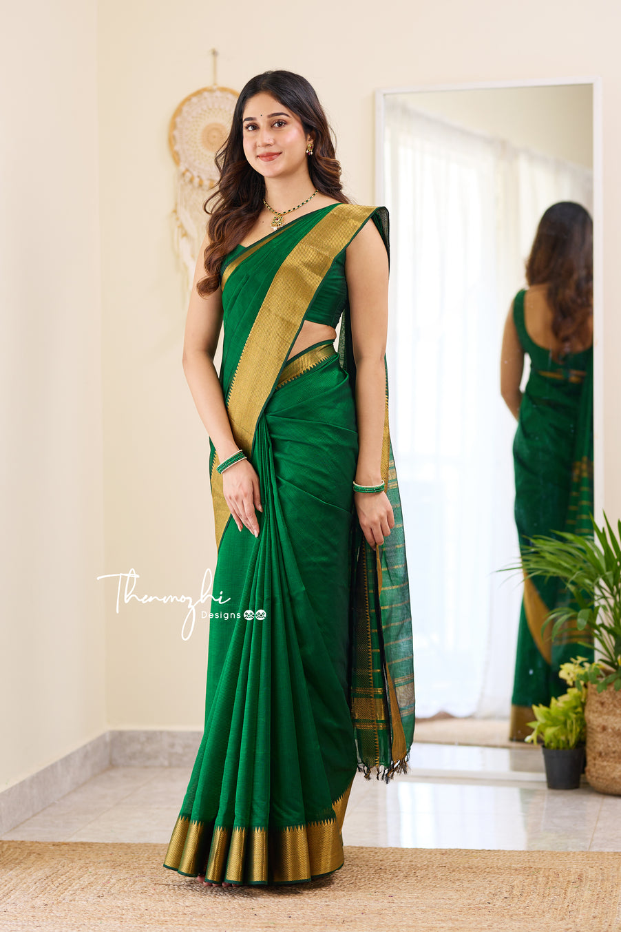 Radiant Green Handwoven Mangalagiri Silk Cotton Saree