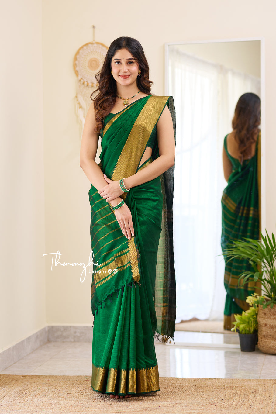 Radiant Green Handwoven Mangalagiri Silk Cotton Saree