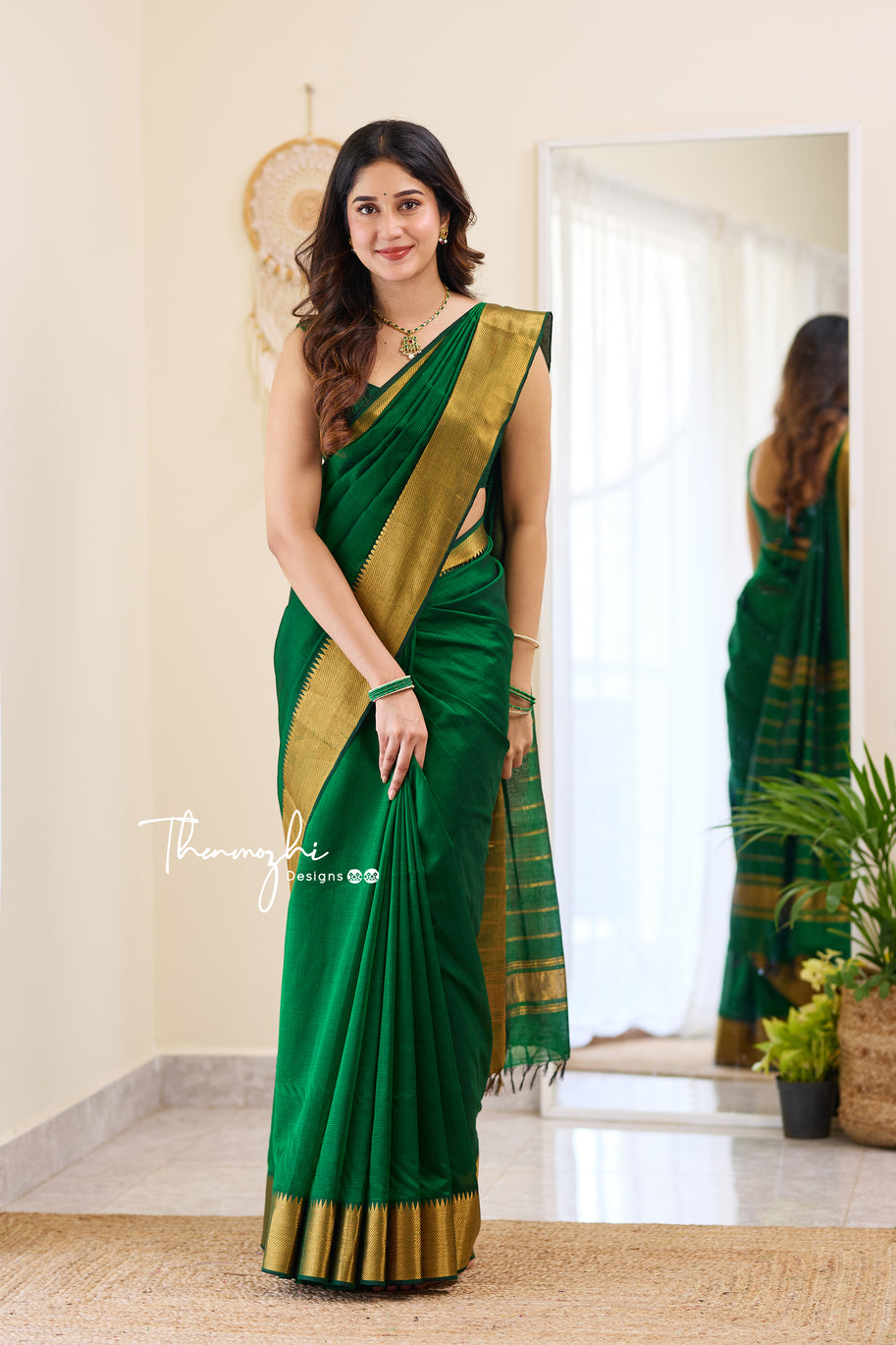 Radiant Green Handwoven Mangalagiri Silk Cotton Saree