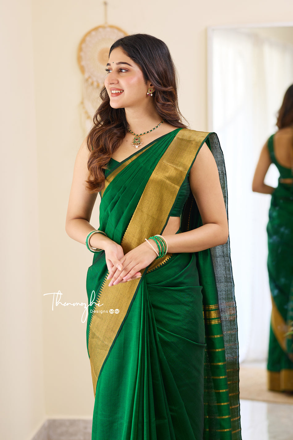 Radiant Green Handwoven Mangalagiri Silk Cotton Saree