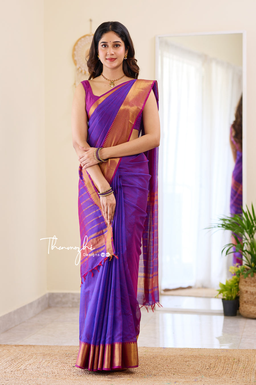 Enchanting Purple Handwoven Mangalagiri Silk Cotton Saree