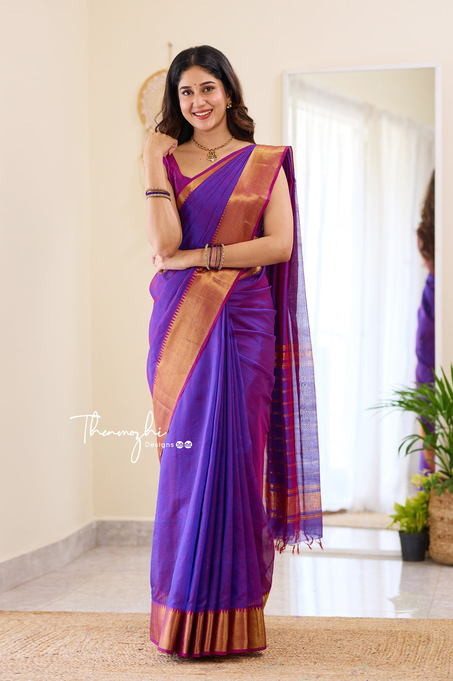 Enchanting Purple Handwoven Mangalagiri Silk Cotton Saree