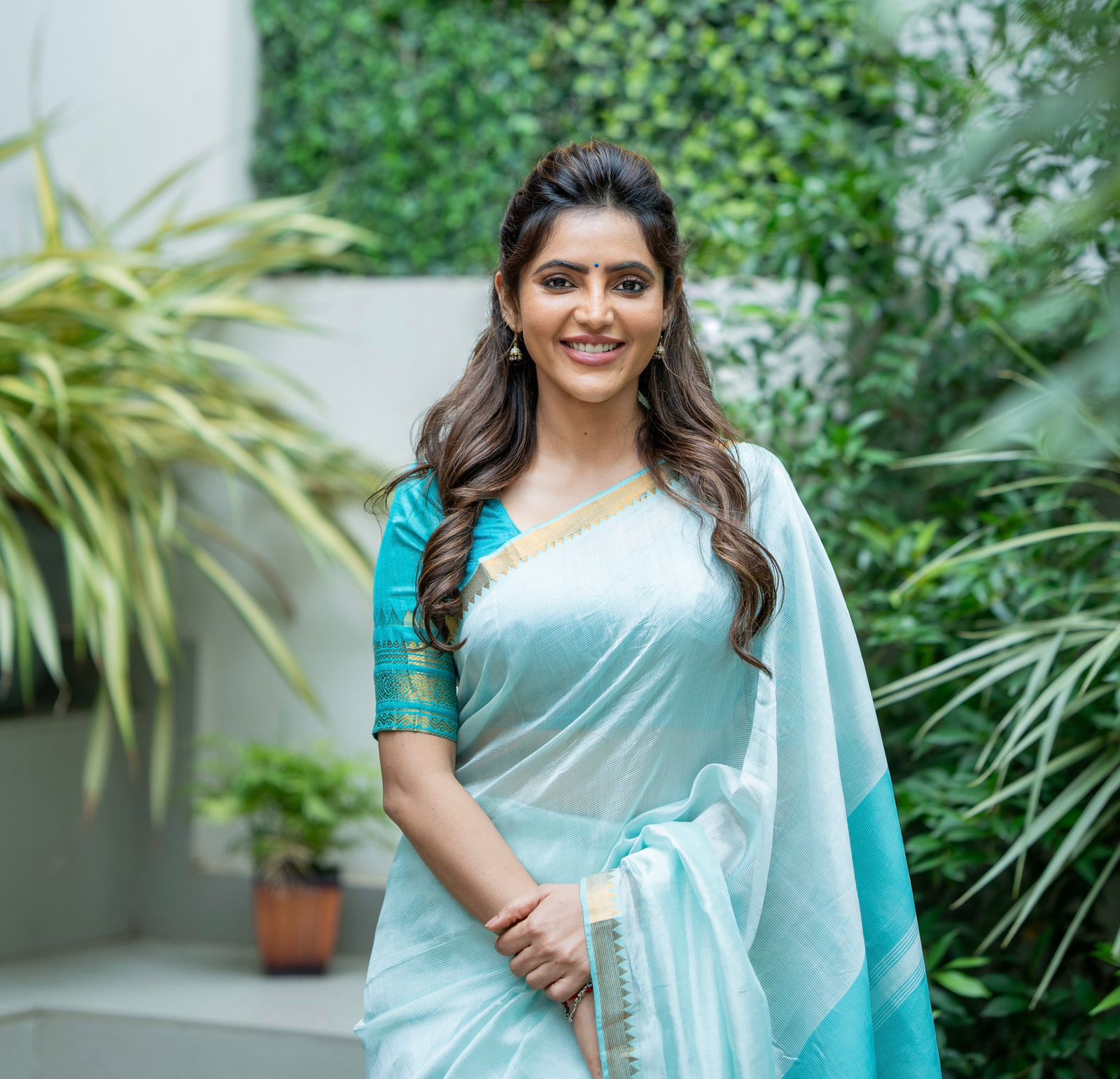 Athulya Turquoise Mangalagiri Semi Silk Cotton Saree