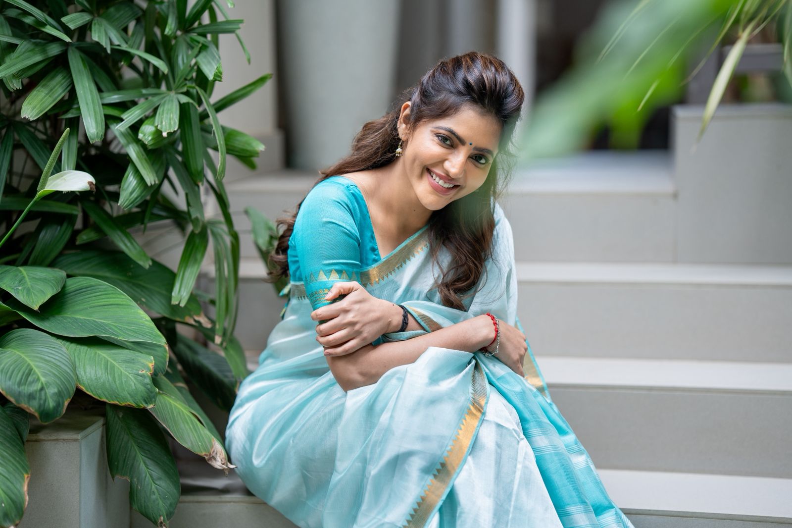 Athulya Turquoise Mangalagiri Semi Silk Cotton Saree