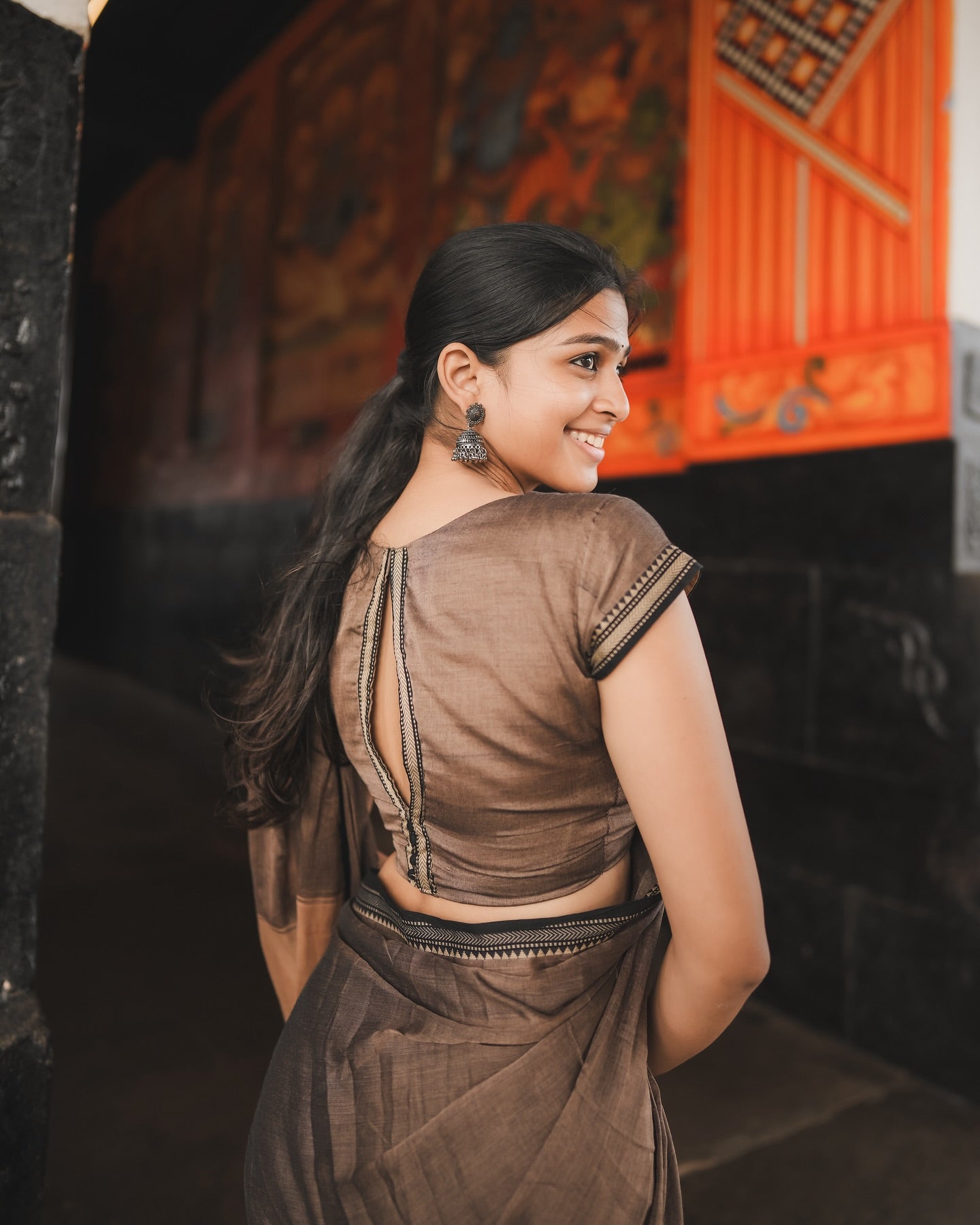 Ananthika Sanilkumar Brown Narayanpet Saree