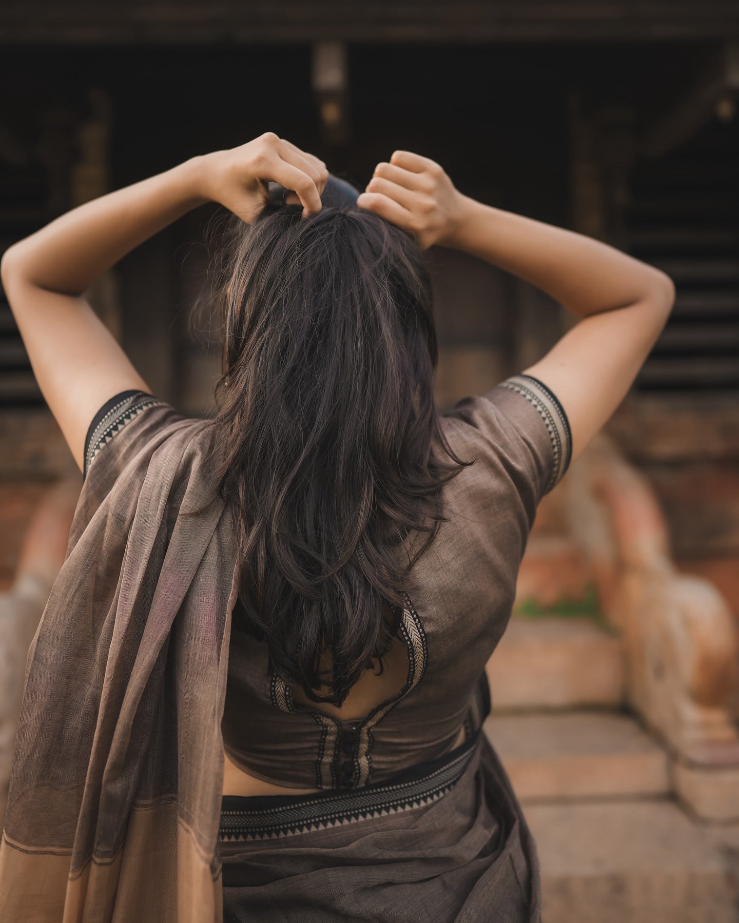 Ananthika Sanilkumar Brown Narayanpet Saree