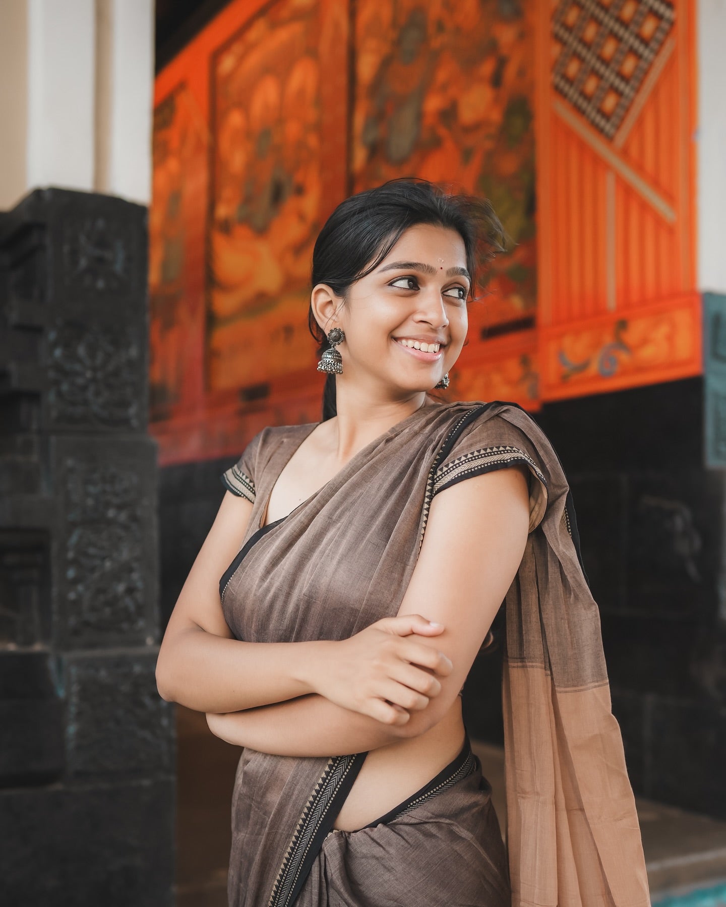 Ananthika Sanilkumar Brown Narayanpet Saree