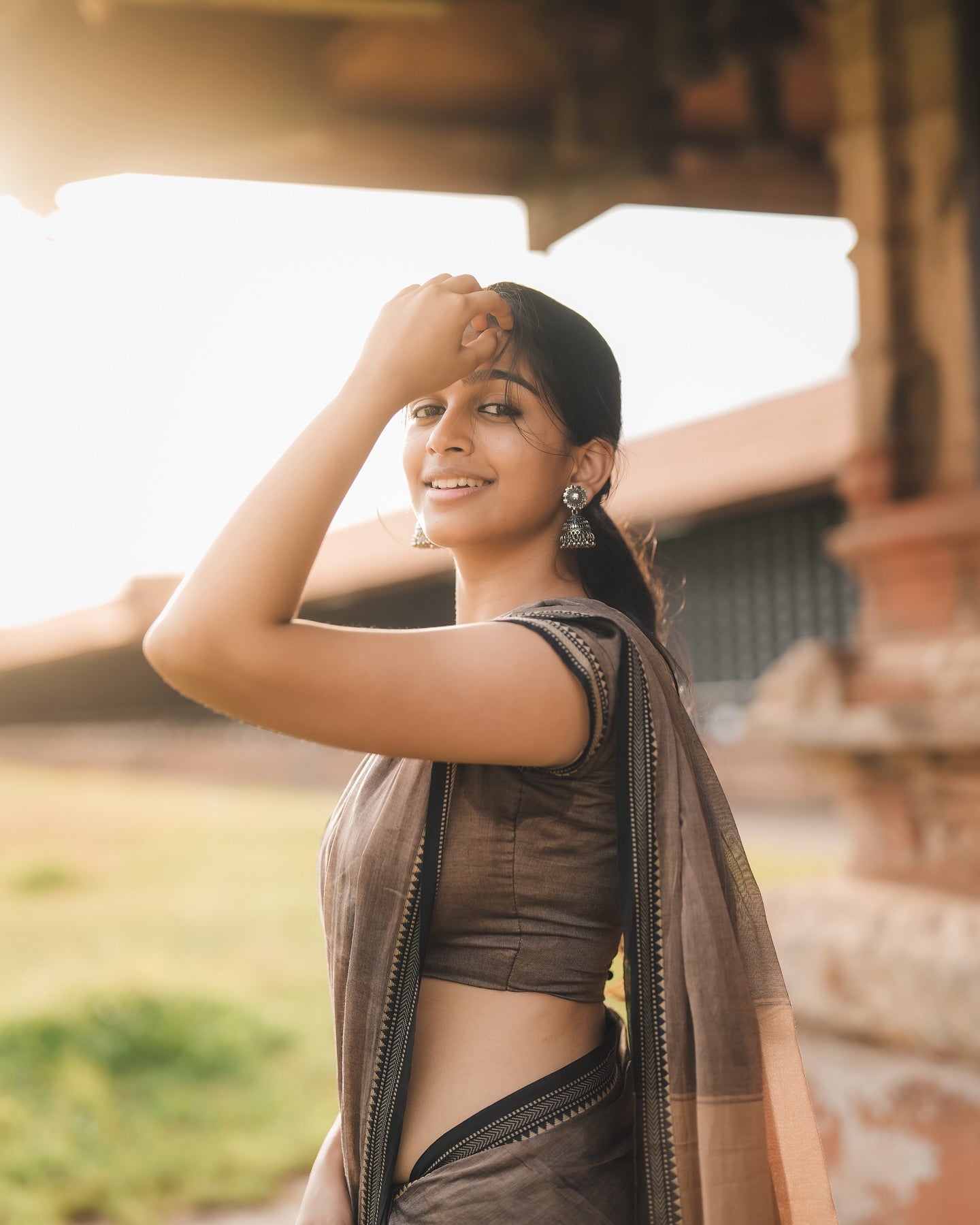 Ananthika Sanilkumar Brown Narayanpet Saree