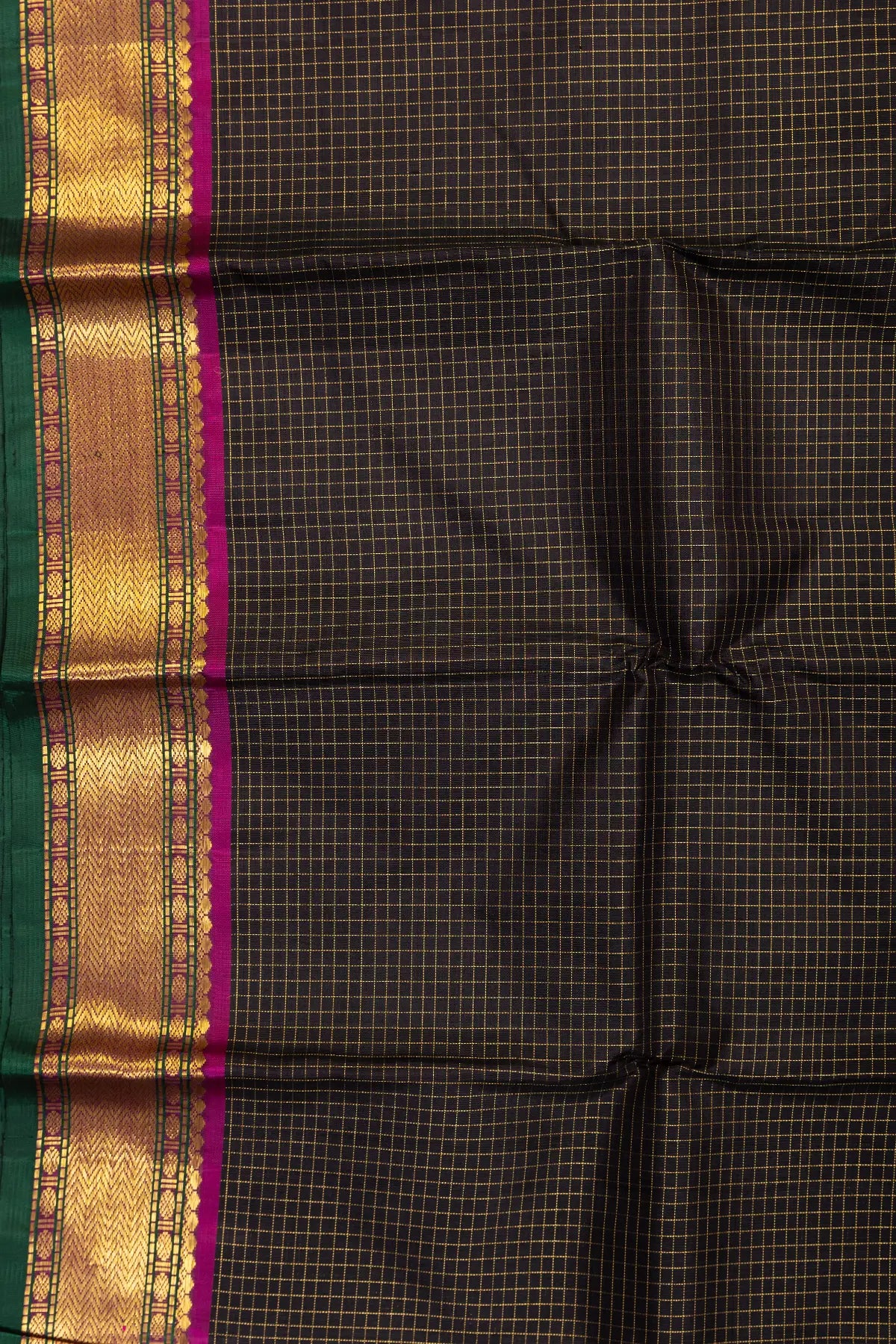 Black Checks Pure Silk Kanjivaram Saree