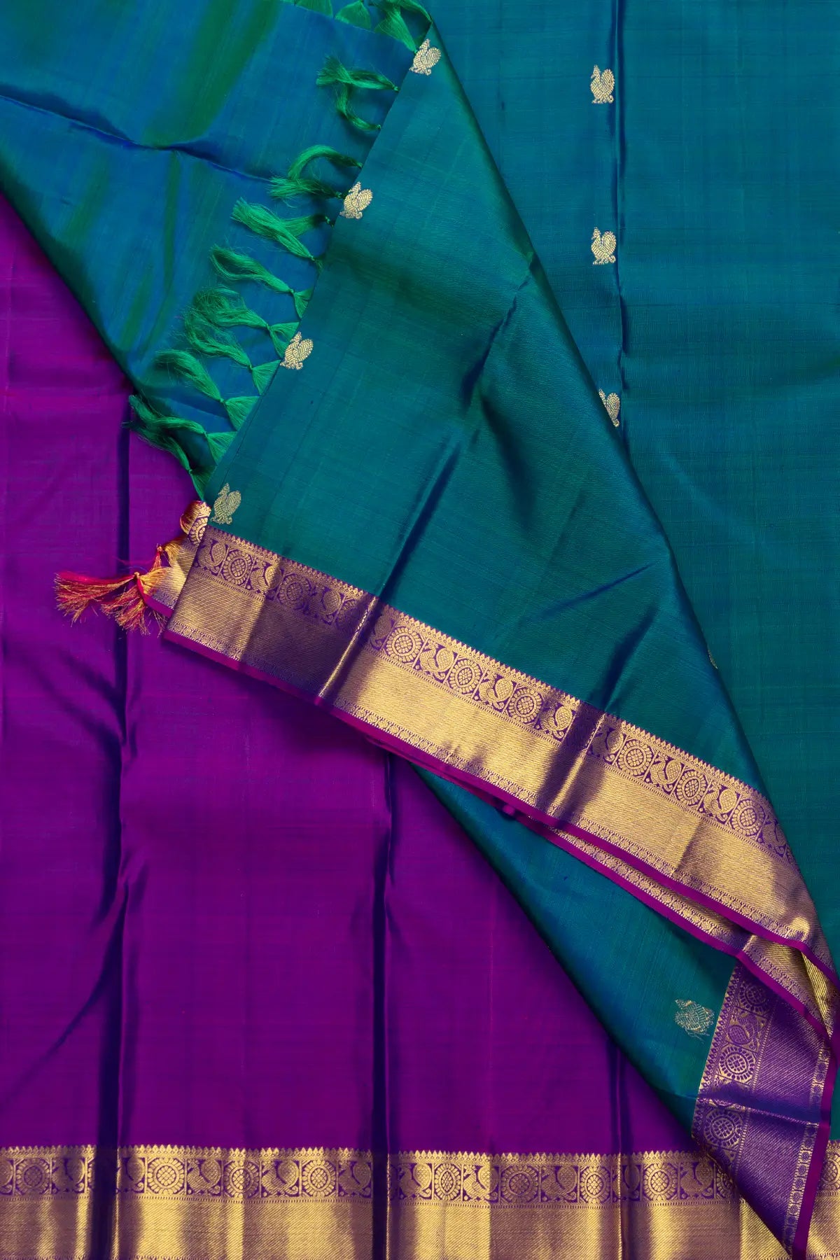 Buy Dark Peacock Blue - Semi Kanchipuram Silk online | T. Nagar from  ShrusEternity