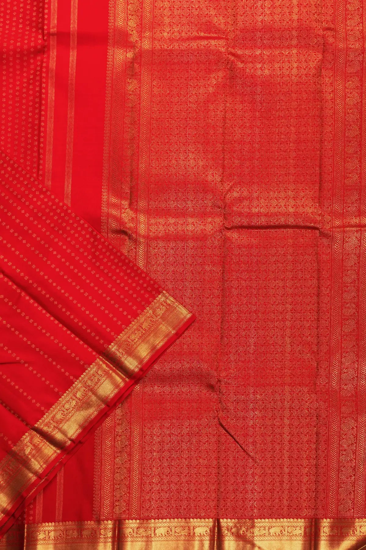 Cadmium Red Kanjivaram Pure Silk Saree