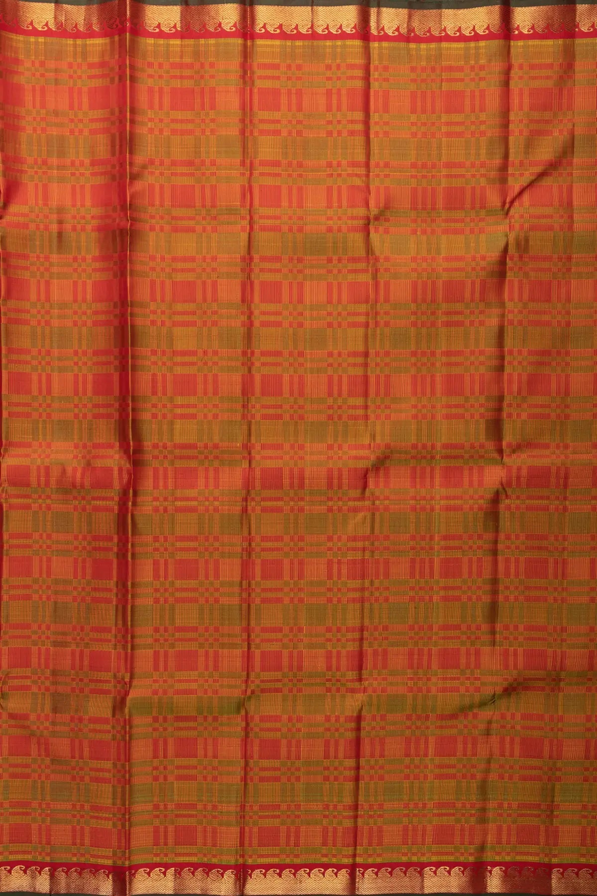 Red Checks Pure Silk Kanjivaram Saree