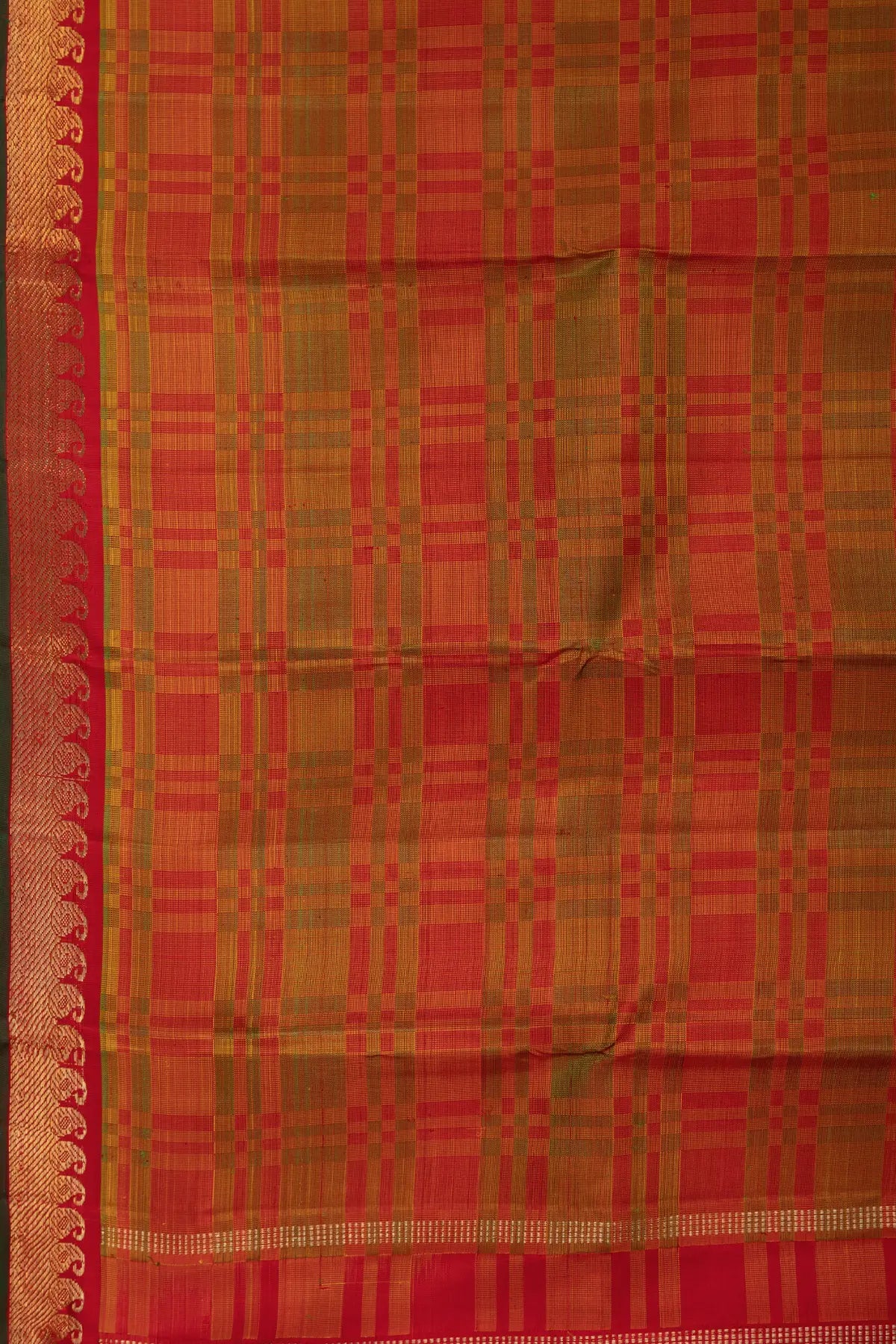 Red Checks Pure Silk Kanjivaram Saree