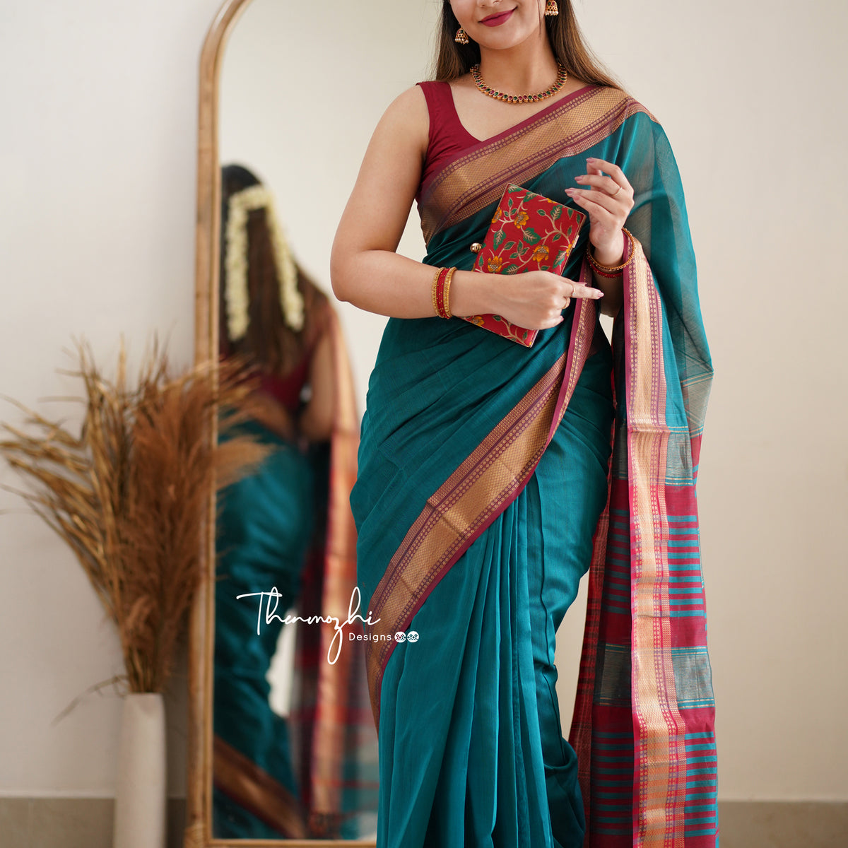 Peacock Green Maheshwari Silk Handloom Cotton Saree Shop Now Online