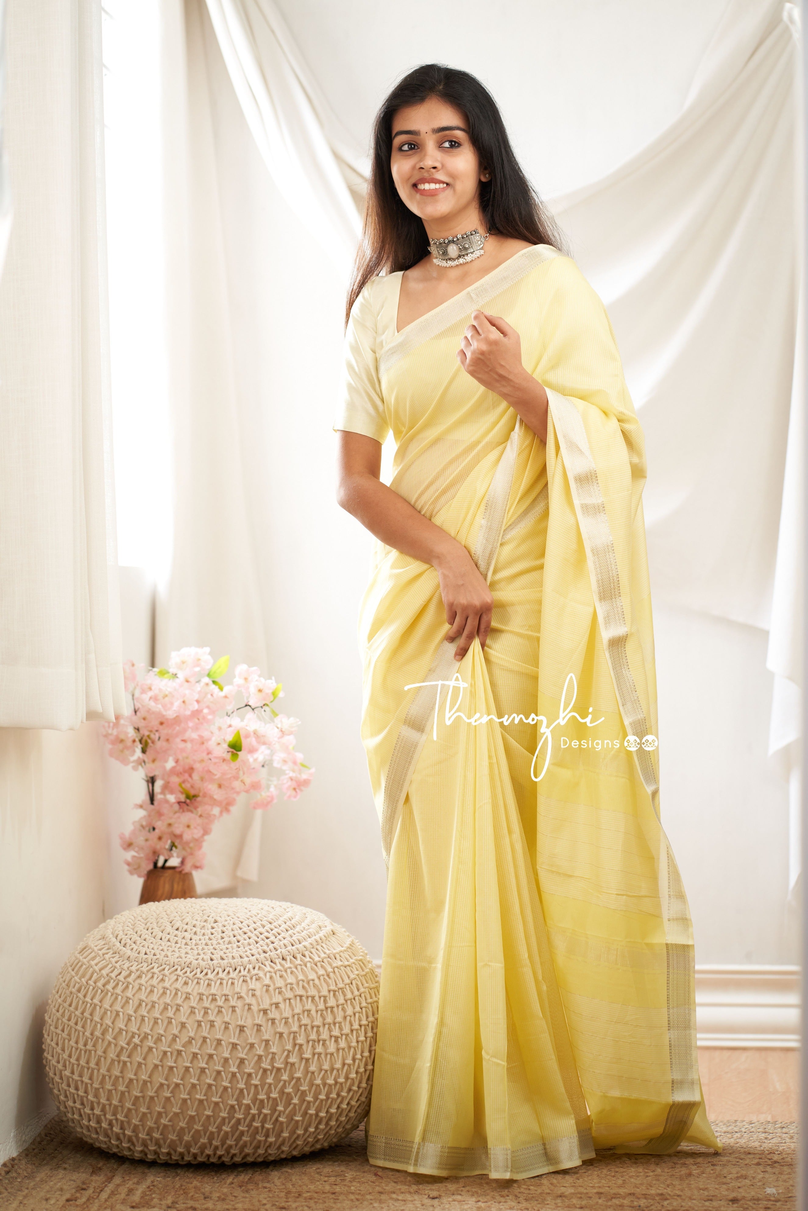 Beautiful Mul Yellow Handloom Saree | Order Now