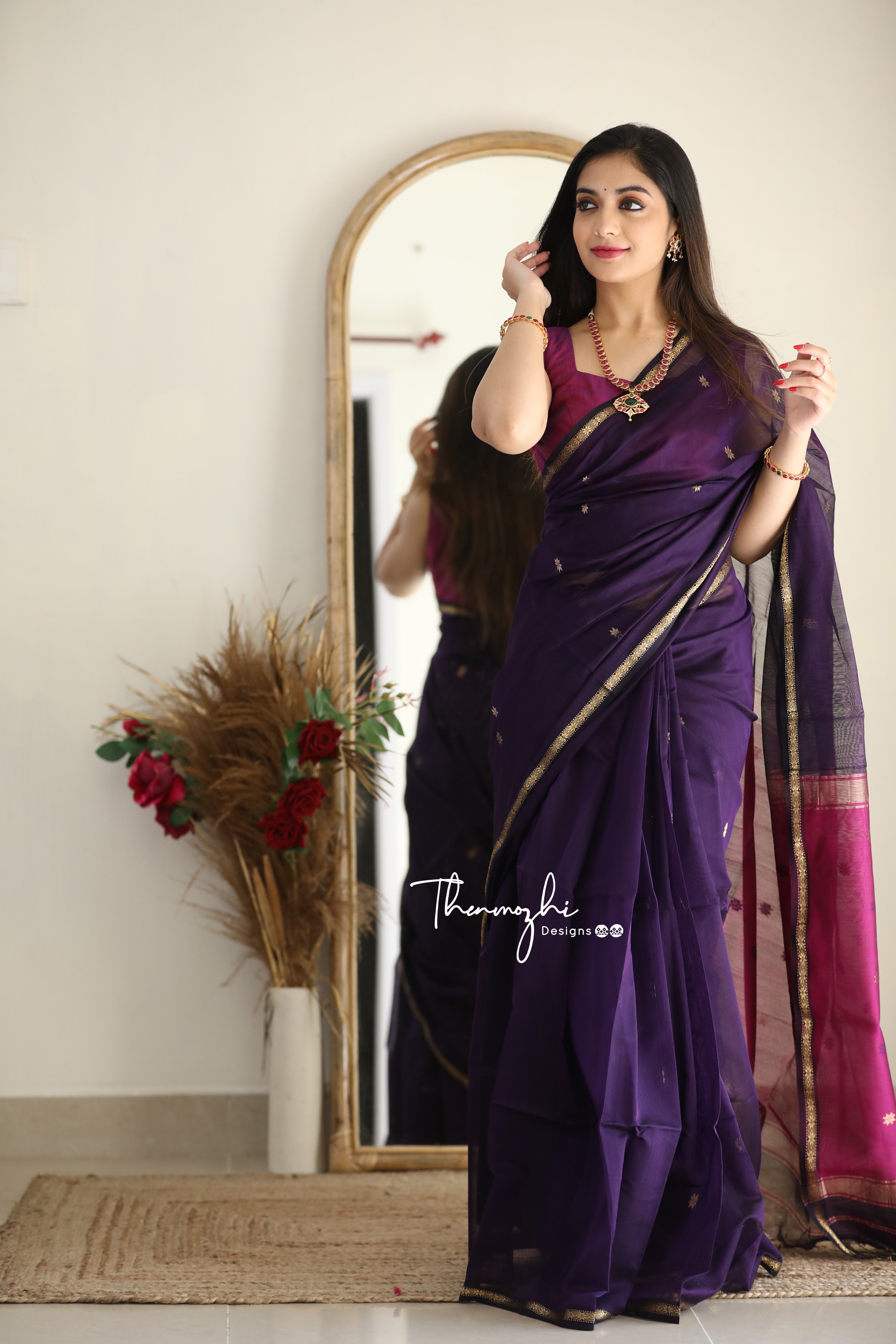 Ethnic Purple Maheshwari Silk Cotton (Handloom)