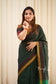 Grey Mangalagiri Jute Silk Saree with Colorblocked Contrast Color Striped Border & Pallu main image 0