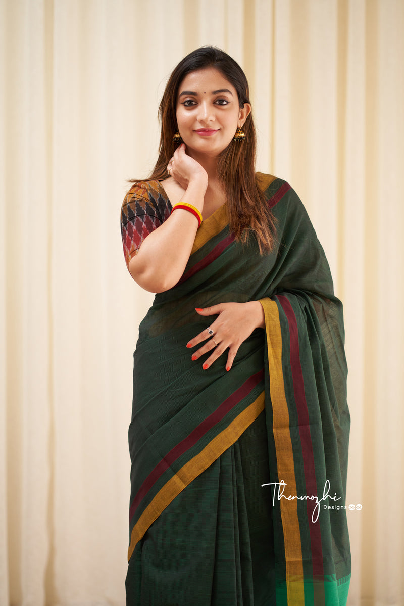 Dark Grey Handloom Mangalagiri Cotton Saree