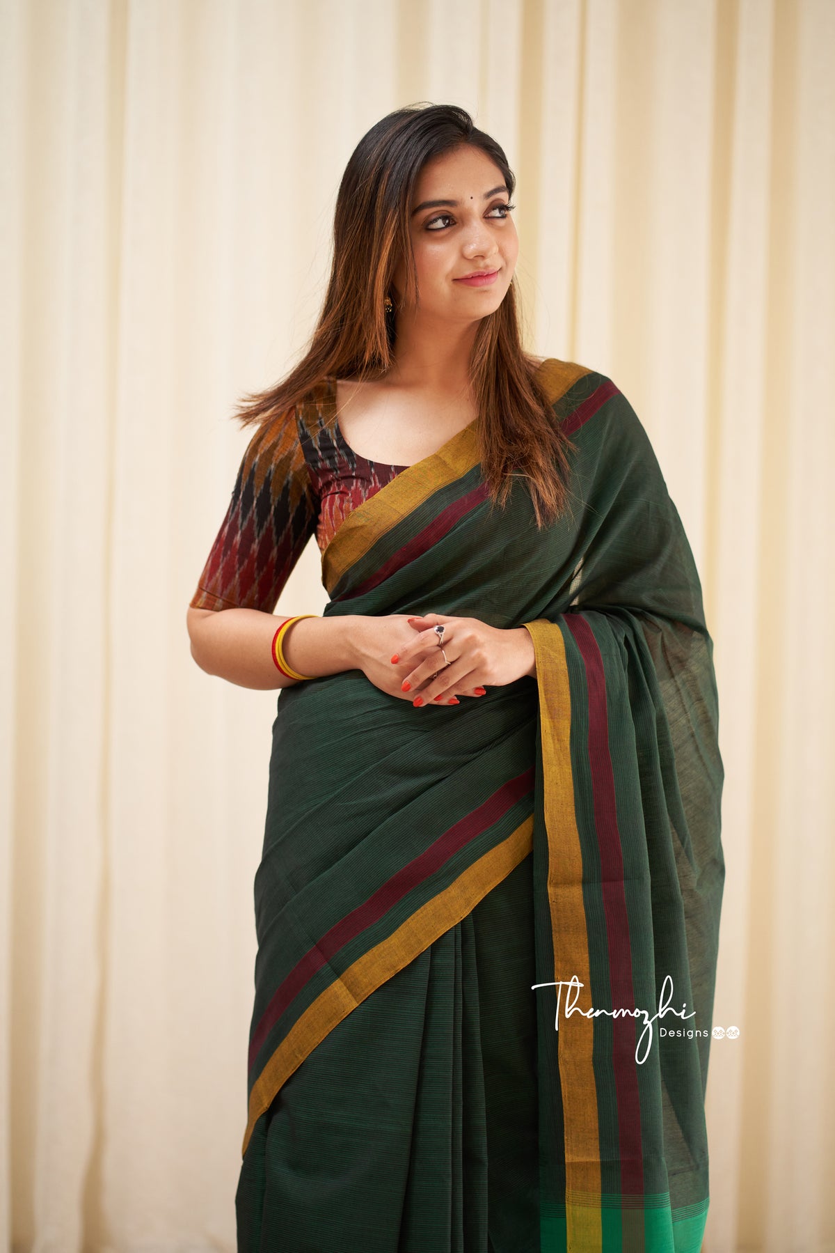 Dark Grey Handloom Mangalagiri Cotton Saree