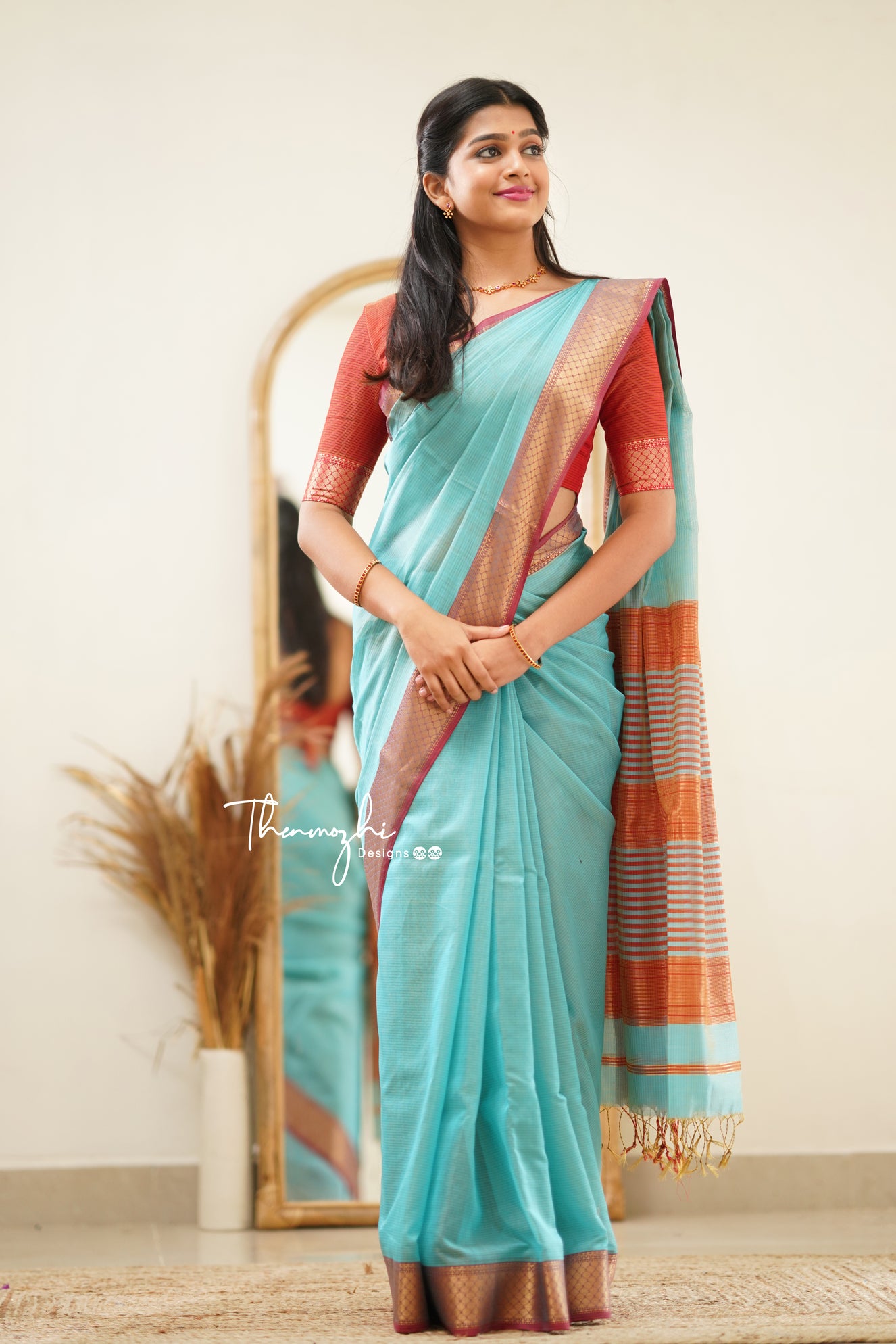 Blue Maheshwari Tissue Silk Handloom Cotton Saree