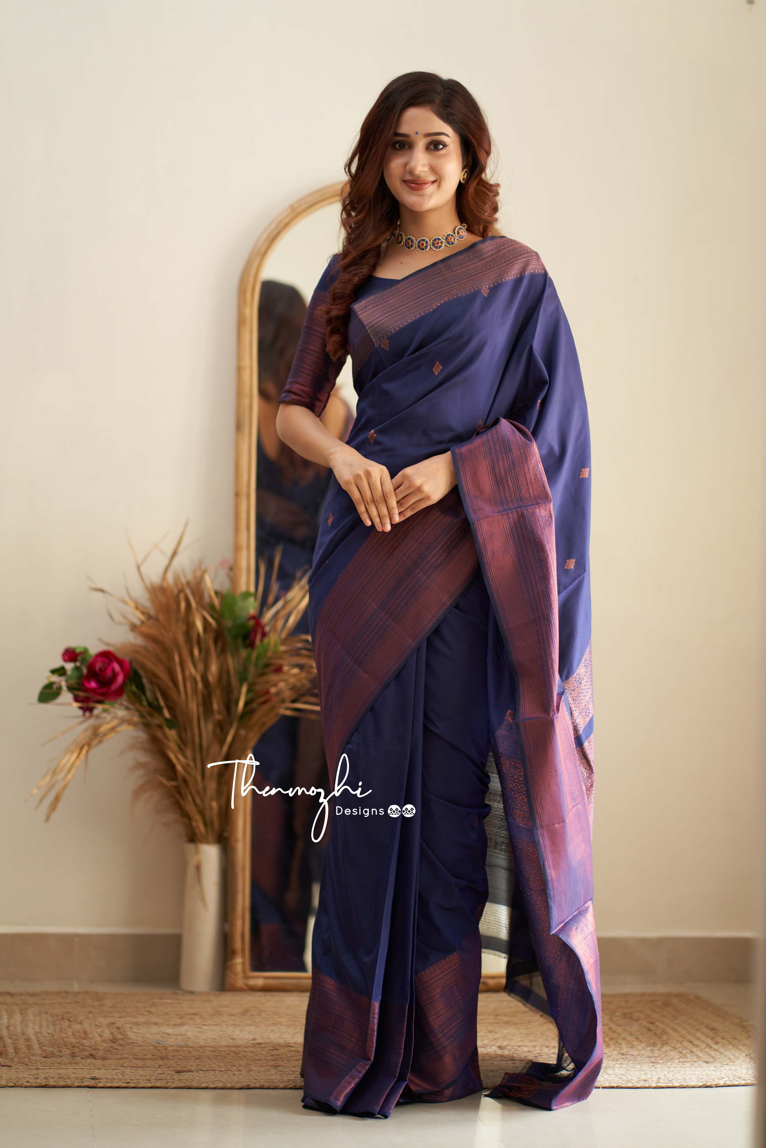 Buy Rich Navy Blue Soft Muslin Cotton Saree Online – Gaatakatha