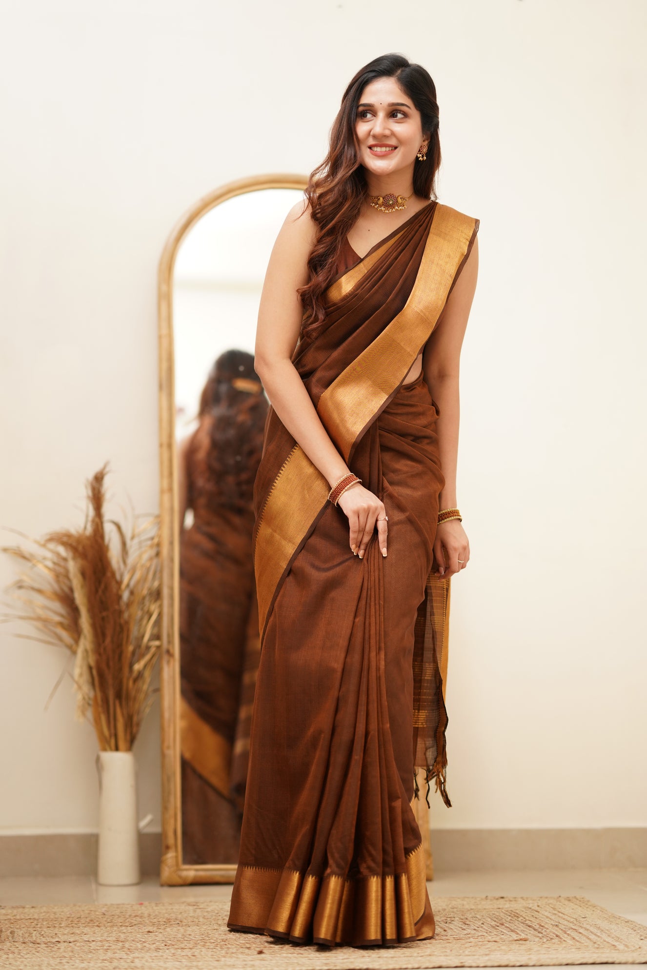 Buy SHREE SHAKTI FASHION Women's Elegant Temple Border, Solid/Plain  Bollywood Tussar Silk, Silk Blend Saree (Brown) Online at Best Prices in  India - JioMart.